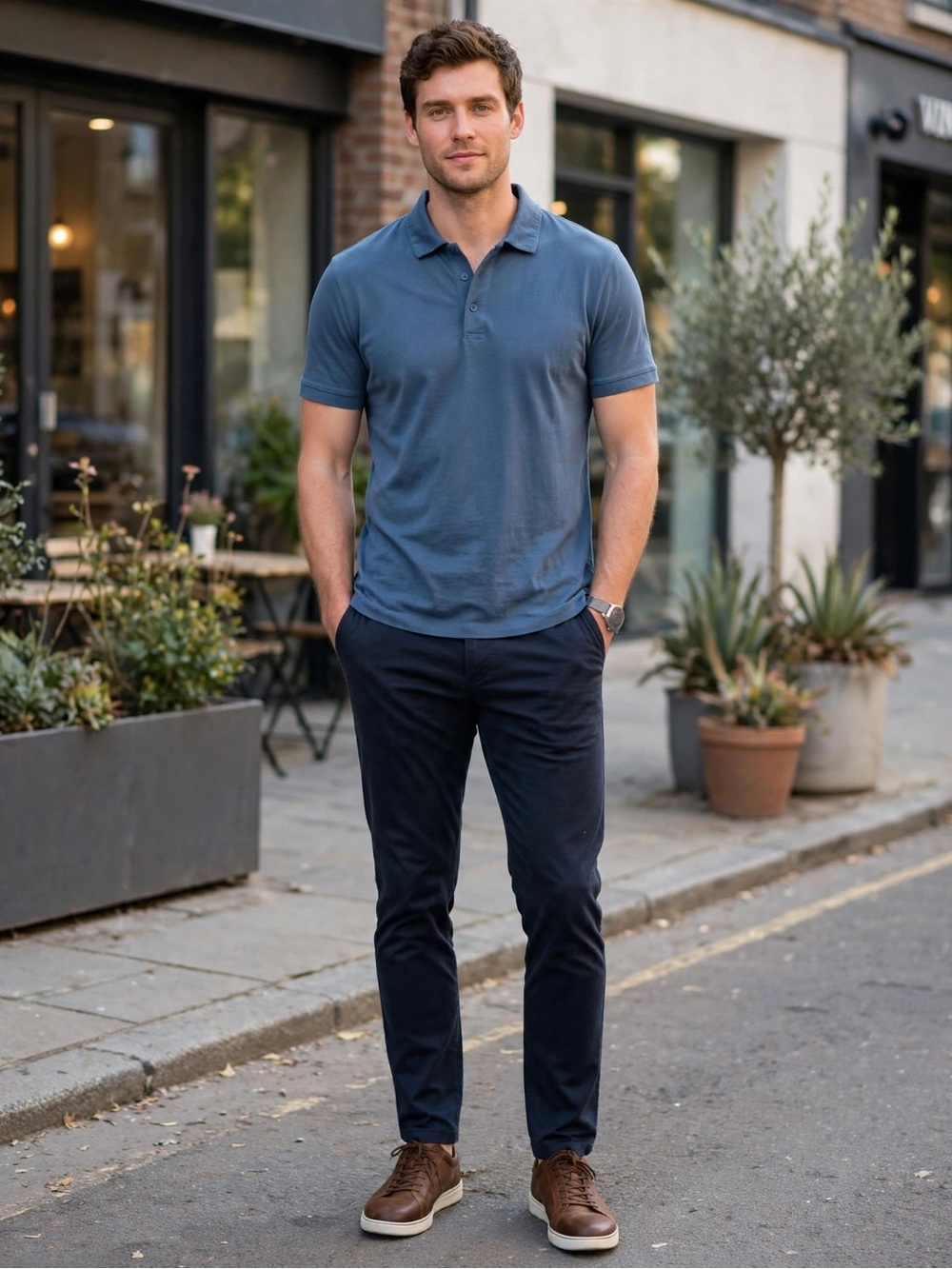 Vince Polo Shirt Mens L Blue 100% Cotton Short Sleeve 3 Button Made in USA